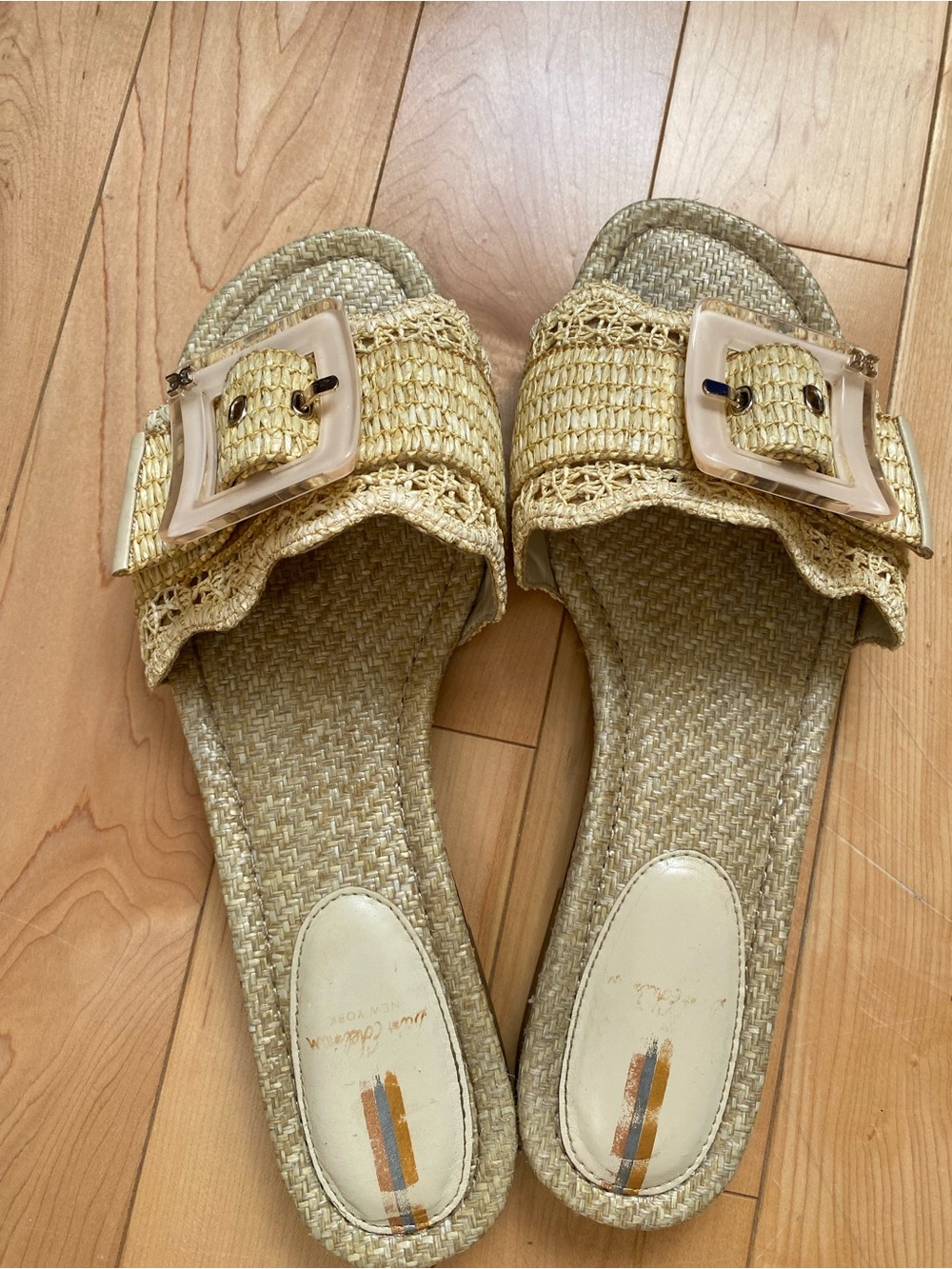 Sam Edelman Cream Woven Buckle Slide Sandals